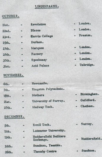 Tour itinerary early 70s